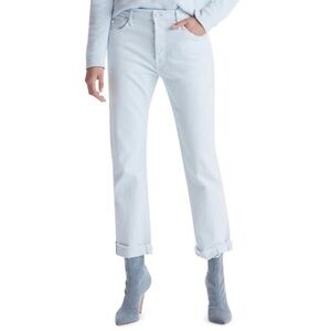 MOTHER The Scrapper Cuff Ankle Fray Light Blue Boyfriend Jeans